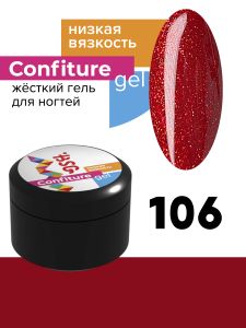 Жёсткий гель для наращивания Confiture №106 НИЗКАЯ ВЯЗКОСТЬ - Тёмно-алый с шиммером, 13 г - NOGTISHOP